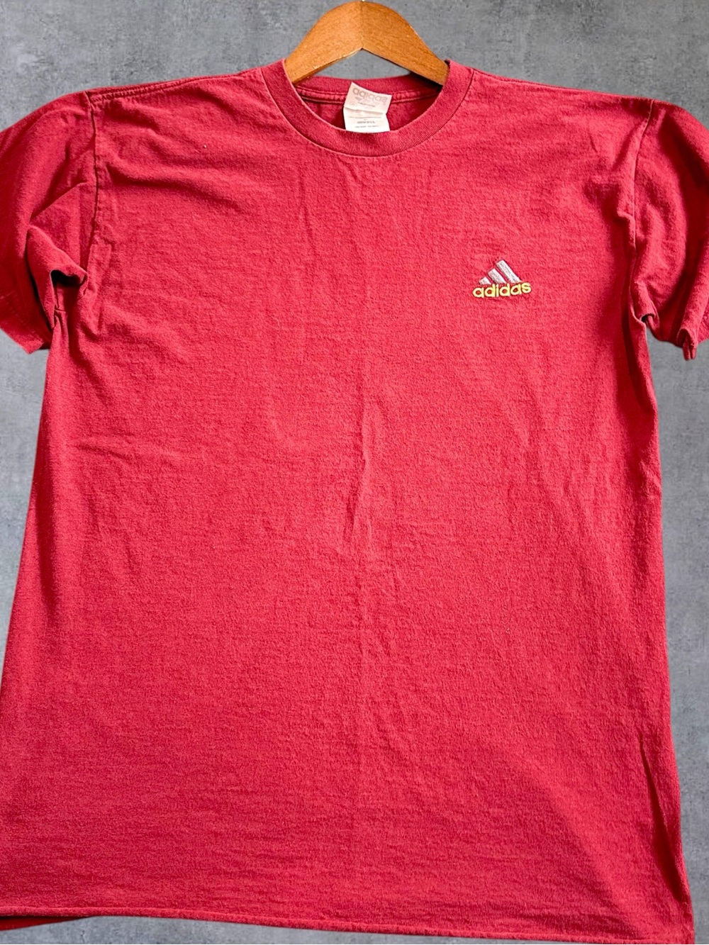 Adidas Mens M Red Made USA Vintage Logo Embroidered Cotton T Shirt Tee 90s